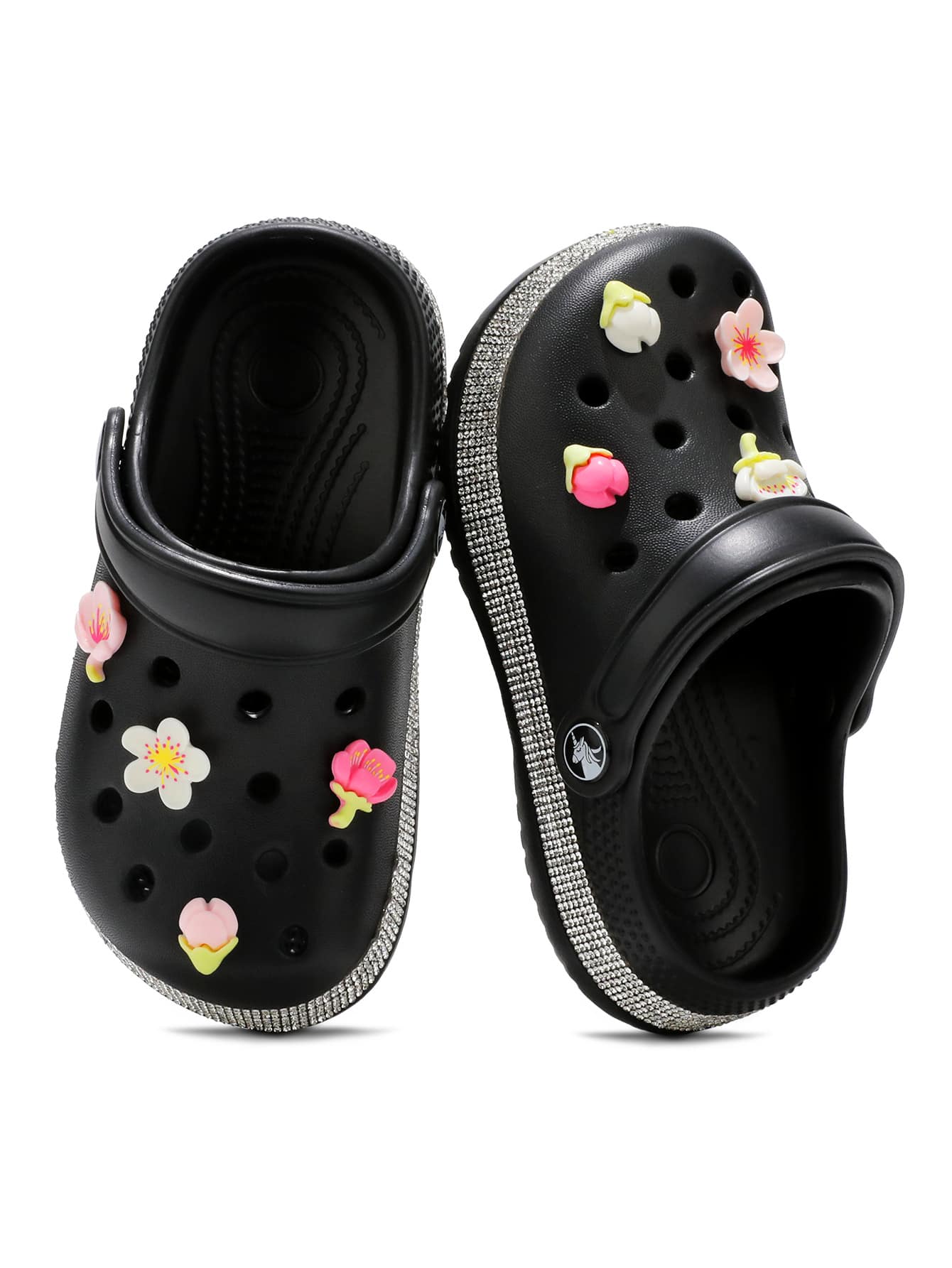 HOEASE Girls' EVA Clogs, Breathable Summer Beach Shoes & Garden Shoes For Boys & Girls, Slip-On Design, Shining Rhinestone Decoration, All Season Footwear - Black - View 1