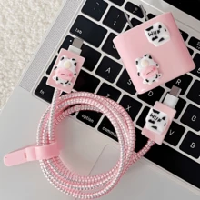 1組軟萌3D牛奶瓶充電器保護套,韓系Ins風少女粉牛奶瓶數據線保護套組,兼容Apple PD18W/20W原裝充電器,軟萌吸睛可愛女友禮物 - 站立牛+牛奶盒款 - 查看 5