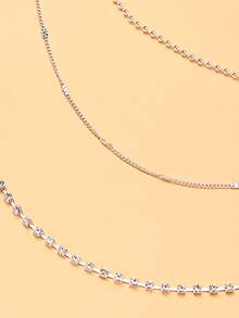 STONEFANS 1pc Niche Design Multi-Layer Chain Rhinestone Hair Accessory, Long Tassel Luxury Evening Party Styling Headpiece - Silver - View 3