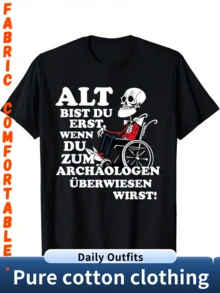 Humorous Men's Plus Size T-Shirt "You're Just Old" - Black Short-Sleeve T-Shirt With German Text And Skull Design, Regular Fit - Black - View 1