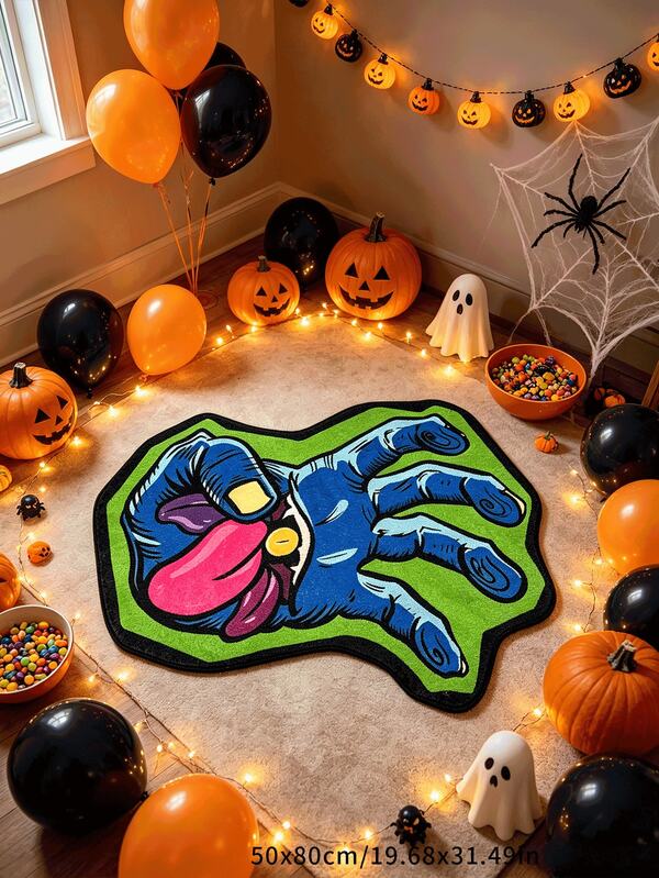 1pc Unique Ghost Doormat Inspired By Classic Halloween Elements, White Ghost Silhouette With Exaggerated Red Long Tongue Design, Black Edging Outlines Playful And Lively Contour, Adding Festive Charm To Your Entrance, Doormat, Small Rug, Welcome Mat, Carpet, Floor Mat, Outdoor Doormat, Kitchen Rug, Home Decor, Front Door Mat, Area Rug, Outdoor Mat, Home Decor, Area Carpet, Garden Rug, Washable Carpet