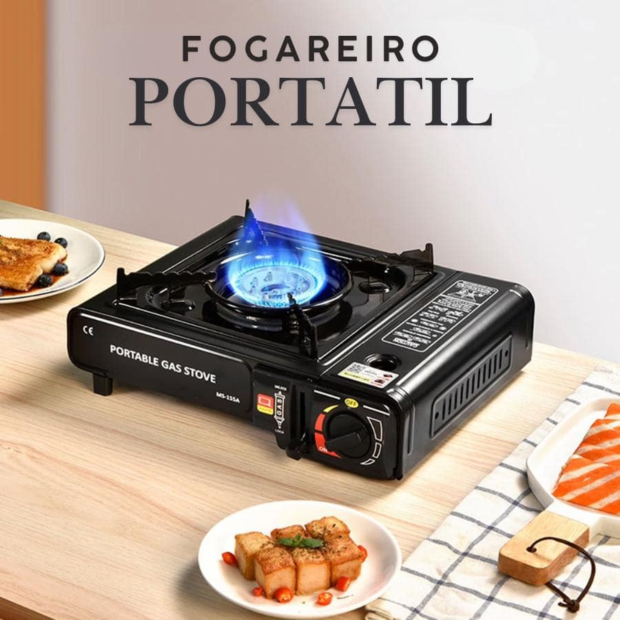 Fogão Portátil Fogareiro + Brinde Lata Gás 200g Com Maleta