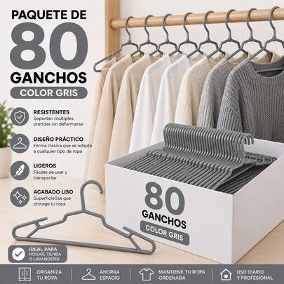 Paquete de 80 ganchos estándar, calidad premium de plástico para ropa de adultos, versátiles, resistentes, duraderos para todo tipo de prendas para interiores, closet y organización de guardarropa, uniformes,