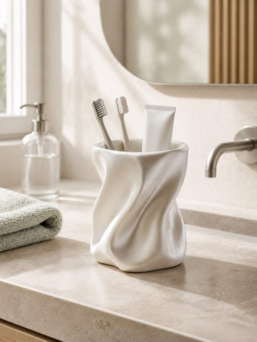 1 pieza Taza de almacenamiento multifuncional artística y de lujo con diseño retorcido, soporte creativo de escritorio para bolígrafos, estante de almacenamiento para brochas de maquillaje, estante de almacenamiento para cepillos de dientes y artículos de baño, adecuado para tocador, dormitorio, escritorio y baño, cumpleaños, regreso a la escuela, regalo, verano, almacenamiento del hogar - Multicolor - Ver 1