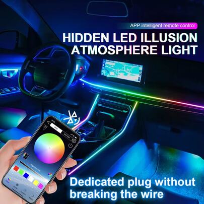 Bộ đèn LED nội thất ô tô 18 trong 1 Symphony Streamer hai vùng, dải acrylic neon RGB đa màu, đèn trang trí không gian điều khiển qua app