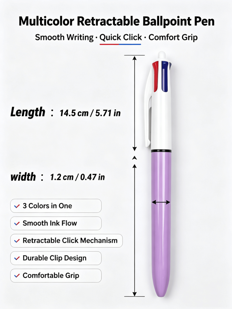 Random 2pcs/5pcs/10pcs Creative Simple Four-Color Ballpoint Pen Multi-Color Retractable Pen Multi-Functional 4-Color Pen, Suitable For School, Students, Nurse Notes, Whiteboards, Office Supplies Back To School - 4-color Ballpoint Pen - View 3