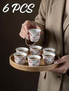 6pcs Tropical Palm Tree Decor Coffee Tea Cups With Gift Packaging, White Ceramic Mugs, Suitable For Saudi National Day Dinner Party, Ramadan Table Decor, Kitchen Countertop Display - Multicolor - View 2