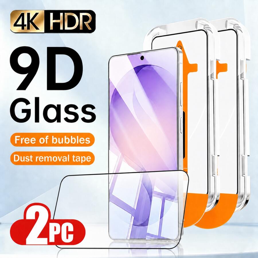 2片裝高畫質鋼化玻璃螢幕保護貼,具備自動除塵功能,適用於 Galaxy S25 6.2 吋,全螢幕覆蓋高畫質鋼化玻璃膜,無氣泡安裝,9H 硬度,支援超音波指紋解鎖,附安裝工具組,相容手機殼 - 無色 - 查看 1