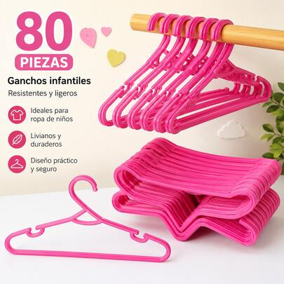 Paquetes de 80 Ganchos de Calidad Premium Para Ropa, Perchas Infantiles de Plástico Resistentes y Duraderos Rosas