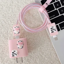 1組軟萌3D牛奶瓶充電器保護套,韓系Ins風少女粉牛奶瓶數據線保護套組,兼容Apple PD18W/20W原裝充電器,軟萌吸睛可愛女友禮物 - 站立牛+牛奶盒款 - 查看 4