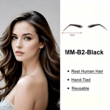 1 Pair 100% Human Hair Handmade Crochet Breathable Lace Base Natural Realistic Lightweight Invisible Reusable False Eyebrows, Suitable For Men And Women - Multicolor - View 14