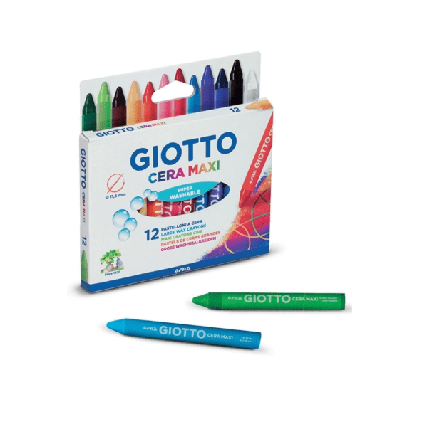 GIOTTO Cera Maxi, Cires Maxi Super Lavables, Diamètre 11,5 mm, Couleurs Assorties, 12 unités.