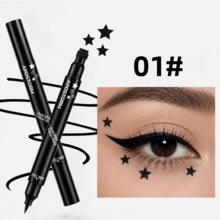 6-Pattern Dual-End Eyeliner Stamp Pen, Streamlined Cylindrical Body, Designed For Creative Eye Makeup. Dual-End Design Precisely Combines Black Eyeliner With 6 Different Fun Stamp Shapes, Completely Solving The Pain Point Of Hand Tremor When Drawing Complex Patterns. Black Material With Rich And Full Color, Quick-Drying Film, Resistant To Sweat And Tears Smudging. - Black - View 14