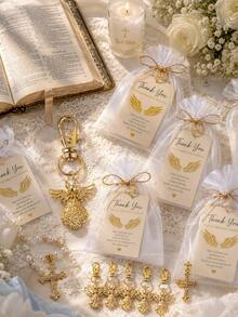 20 Sets Travel Guardian Angel Keychain Favors, Includes Organza Bags And Blessing Cards, Suitable For Baby Shower, Gender Reveal, Birthday, Baptism, Anniversary And Guest Return Gifts - Gold - View 3