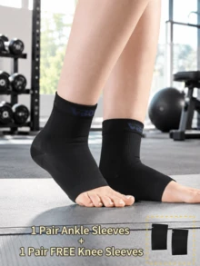 VBOSI 1 Pasang Kaos Kaki Penyangga Pergelangan Kaki Unisex + 1 Pasang Gratis Pelindung Lutut, Desain Ujung Terbuka, Cocok untuk Peregangan, Latihan Kebugaran dan Aktivitas Luar Ruangan - MultiWarna - View 2
