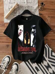Requiem Vertical Trio Horror Game Vintage Poster Tee. - 黑色 - 查看 1