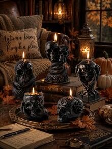1pc Creative Gothic Skull Series Aromatherapy Candle Handmade Snake Skull, Double Skull Rose, Hand-Held Skull, See No Evil Skull, Rose Pressed Flower Skull Soy Wax Candle For Tabletop Decor, Candle Gift, Altar Decoration, Halloween Candle, Unique Gift For Gothic Collectors, Indoor Home Decor, Late Autumn Holiday Gift, Fashionable Aromatherapy Decorative Candle - Gothic Skull Series Scented Candle - View 5