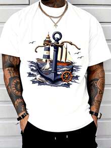 Men's Fashion Short Sleeve T-Shirt With Print - White - View 1