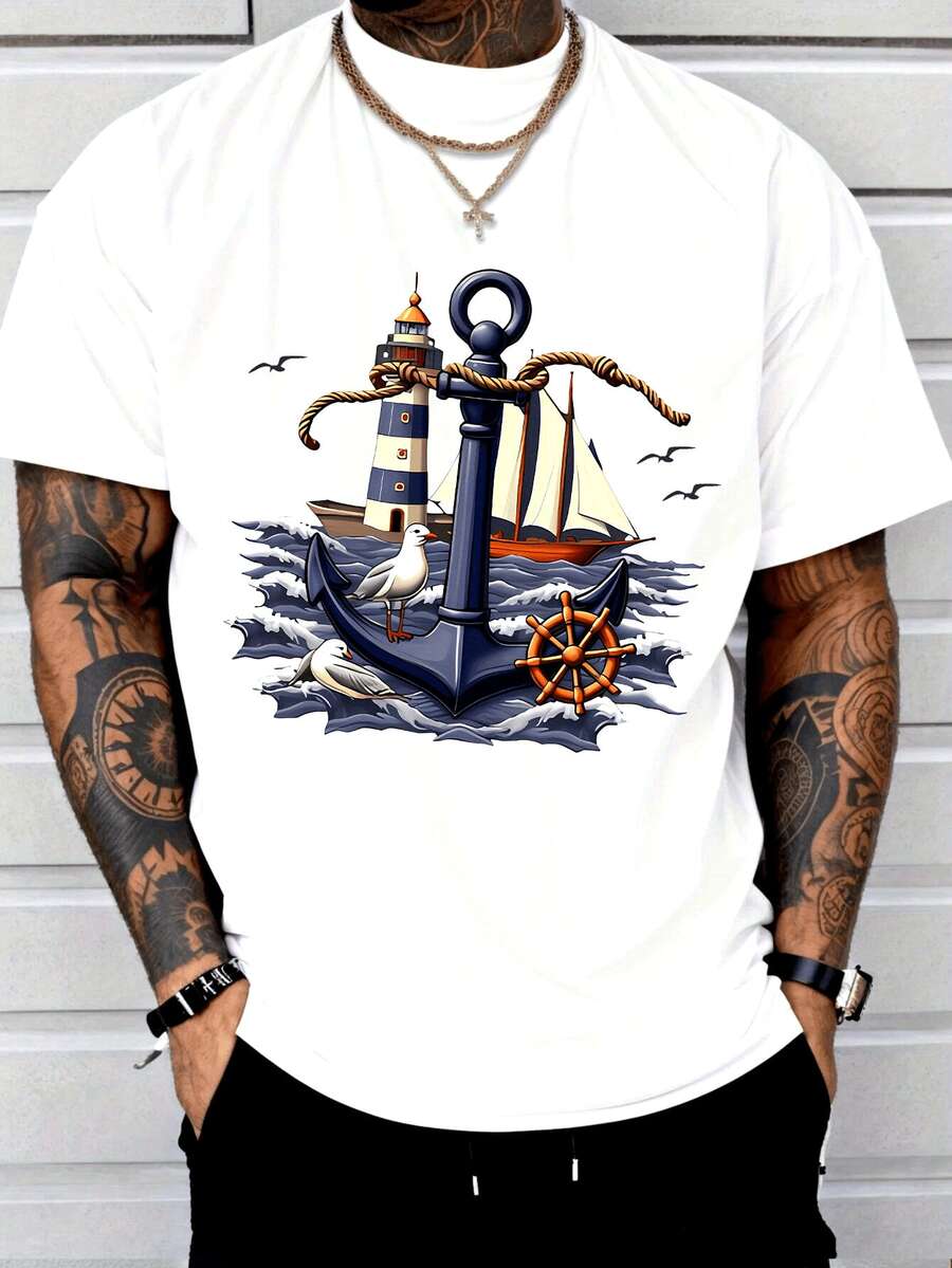 Men's Fashion Short Sleeve T-Shirt With Print - White - View 1