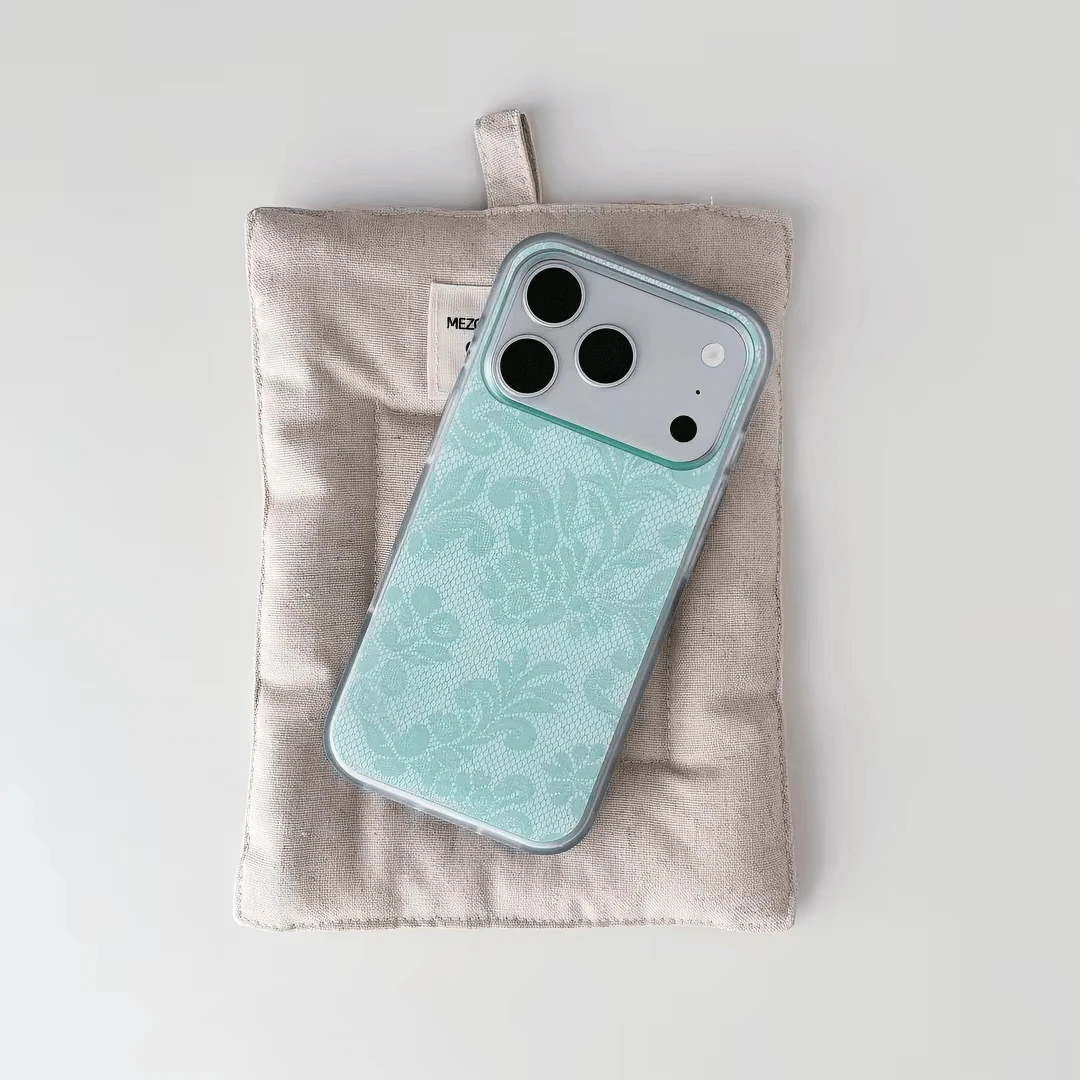 Fresh Green All-Over Print Lace White Shell IMD Phone Case - Compatible With Phone 17 Pro Max, 17 Pro, 17, 16 Pro Max, 16 Pro, 16, 15 Pro Max, 15 Pro, 14 Pro Max, 14 Pro, 14, 13 Pro Max, 13 Pro, 13, 12 Pro Max, 11, Phone Protective Cover - Green - View 1