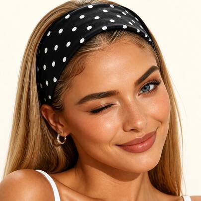 1/2 Black Polka Dot Bohemian Style Sports Yoga Headband Sweatband Unisex Running Fitness Headband High Elastic Soft Hair Tie Women's