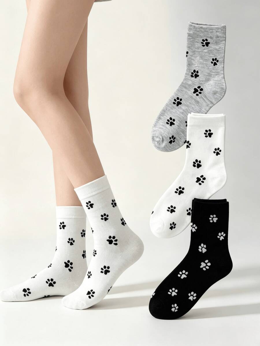 1/3 Pasang Kaos Kaki Setengah Betis Motif Cakar Kucing Kartun Lucu untuk Semua Musim - MultiWarna - View 1