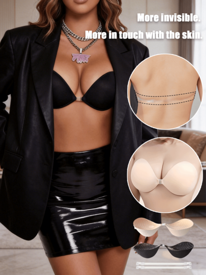 1pc Women's 5cm Thick Invisible Adhesive Bra, Push-Up Cleavage Shaping Bra For Small Chest, Suitable For Evening Dress, Wedding Dress, Photography, Daily Commute