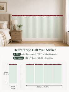 1pc/4pcs Heart Stripe Half Wall Decal, Removable & Peel And Stick Wall Sticker, Suitable For Bedroom, Living Room And Entryway, 4 Colors Available - Heart Pinstripe - View 16