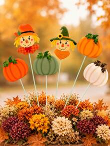Fall Pumpkin & Scarecrow Garden Stakes, Autumn Harvest Yard Decorations, Thanksgiving Halloween Outdoor Lawn Ornaments, Decorative Plant Picks For Garden, Flower Bed, Porch & Patio - Multicolor - View 1
