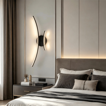 1PC Modern Curved LED Wall Light, 220-240V Curved Linear Wall Lamp, Three-Color Dimmable Minimalist Style Wall Light, 3000k/4500k/6000k Three-Color Temperature Adjustable, Luxury Lighting Fixture, Suitable For Bedroom, Living Room, Hallway, Office, Kitchen, Bathroom Decoration Home Lighting Decor.