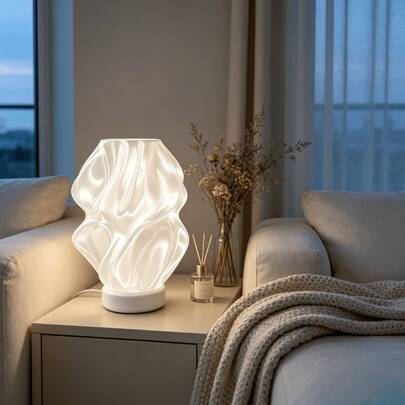 1pc Wavy Silk Pleated Soft Light Table Lamp Replacement Lampshade (No Light Included), Ins Minimalist Artistic Fluid Curve Atmosphere Lamp Shell, Niche Home Decor Lighting Modification Accessory, Home Renovation, New Home Decoration, Creative Birthday Gift For Best Friend