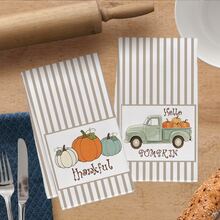 2pcs Light Brown Vertical Stripe Truck & Pumpkin Pattern Kitchen Towels, 40*60cm Soft Microfiber Tea Towels, Suitable For Home Kitchen Restaurant Outdoor Camping Tabletop Cleaning Dish Cloth Hand Towel Accessories, Autumn Atmosphere Holiday Gift - Multicolor - View 4