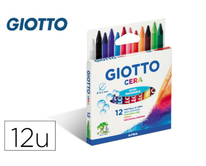 Giz de cera Giotto, caixa com 12 cores sortidas. Para uso escolar e recreativo infantil.