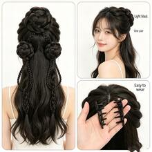 Women's Handmade Japanese Style Braided Hair Clip Twin Ponytail Wig, Natural Fluffy Lively Realistic Hair, New Chinese Style Long Braid - Black - View 8