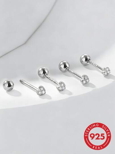 1 par de pendientes de botón de corazón pequeño de plata de ley S925, estilo coreano Ins minimalista, estilo Mori, dulces, lindos, frescos, personalizados, exquisitos, románticos, de lujo, simples, de alta gama, con strass, para el cartílago, adecuados para el uso diario casual de mujeres, pendientes de moda con rosca, regalo para fiestas