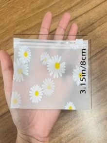 Daisy Pattern Frosted Zipper Storage Bag, Dustproof And Moisture-Proof Self-Sealing Bag, Portable Hair Scrunchies, Doll Charms, Jewelry, Small Accessories Storage Pouch, Travel Storage Bag, Gift Packaging Bag - Multicolor - View 3