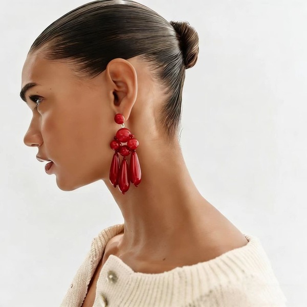 1pc Fashionable Elegant Red Handmade Woven Earrings, Suitable For Women's Daily Wear, Enhances Elegant And Slimming