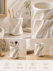 1 pieza Taza de almacenamiento multifuncional artística y de lujo con diseño retorcido, soporte creativo de escritorio para bolígrafos, estante de almacenamiento para brochas de maquillaje, estante de almacenamiento para cepillos de dientes y artículos de baño, adecuado para tocador, dormitorio, escritorio y baño, cumpleaños, regreso a la escuela, regalo, verano, almacenamiento del hogar - Multicolor - Ver 6