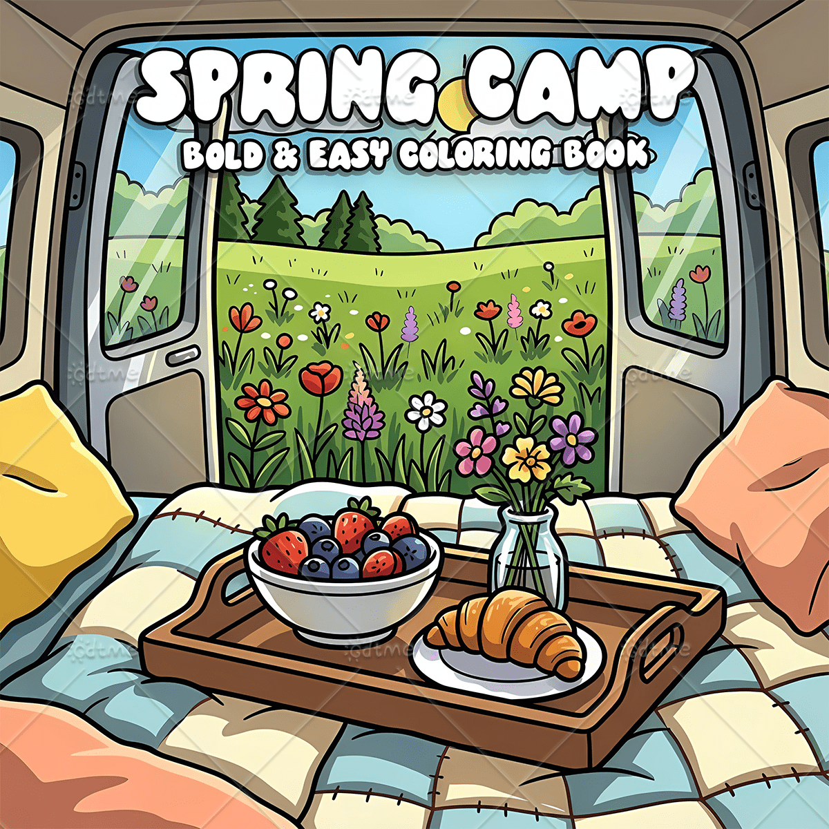 Spring Camp Bold & Easy Coloring Book For Adults Beginners, 24 Single-Sided Pages Cute Camping Outdoor Adventure Spring Scenes Coloring Pages, Stress Relief Relaxing Nature Coloring Book, Ideal Gift For Camping & Nature Lovers Spring Activity