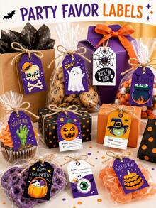 12/24/96pcs Halloween Gift Tags With Strings Cute Pumpkin Ghost Skull Spider Web Witch Labels For Candy Bags Party Favors Gifts And Invitations - Multicolor - View 6