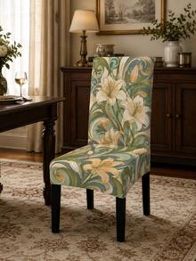 4pcs Pink & Blue Watercolor Marble Floral Leaf Chair Covers, Abstract Floral Gold Line Pattern Elastic Chair Back Protector, Removable & Washable Dust-Proof, Suitable For Modern Dining Room, Kitchen & Home Decor - A - View 12