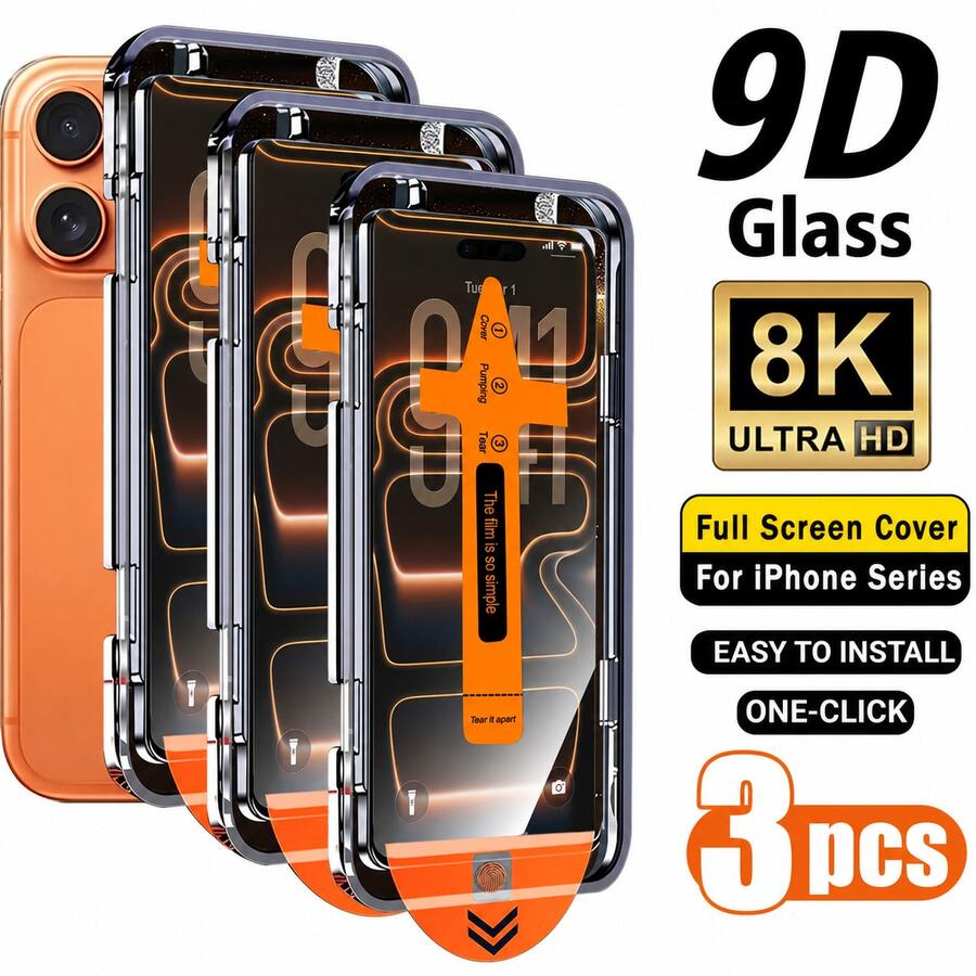 CASECOPS 3片裝 4K Ultra HD 鋼化玻璃螢幕保護貼,相容 iPhone 17/17 Pro/17 Pro Max/17 Air/16e/16/16 Pro/16 Pro Max/16 Plus/15 Pro Max/15 Pro/15 Plus/15/14/13/12 Mini/11/XR/X/XS Max,附自動貼膜工具與自動對位工具,全螢幕覆蓋,邊緣保護,防指紋,耐用,適用於手機殼與配件 - 3件 - 查看 1