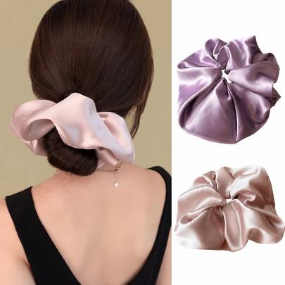 2 cái/gói dây buộc tóc scrunchies lớn phong cách Hàn Quốc, satin mềm ngọt ngào thanh lịch, phụ kiện tóc buộc sau đầu cho nữ
