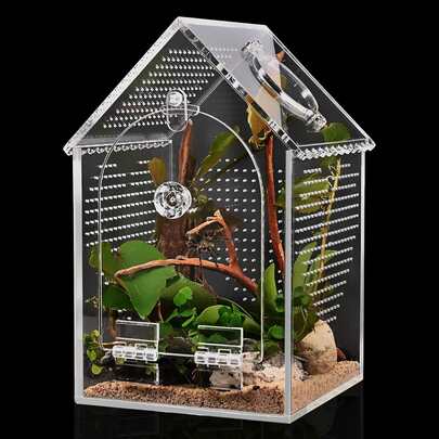 1 chiếc chuồng nhện nhảy, hộp kính acrylic không mối nối chống biến dạng, mở mặt trước, có cổng cho ăn, dùng nuôi kiến, cua ẩn sĩ, ốc sên và bò sát nhỏ (dài 5 inch * rộng 5 inch * cao 20.3 cm)