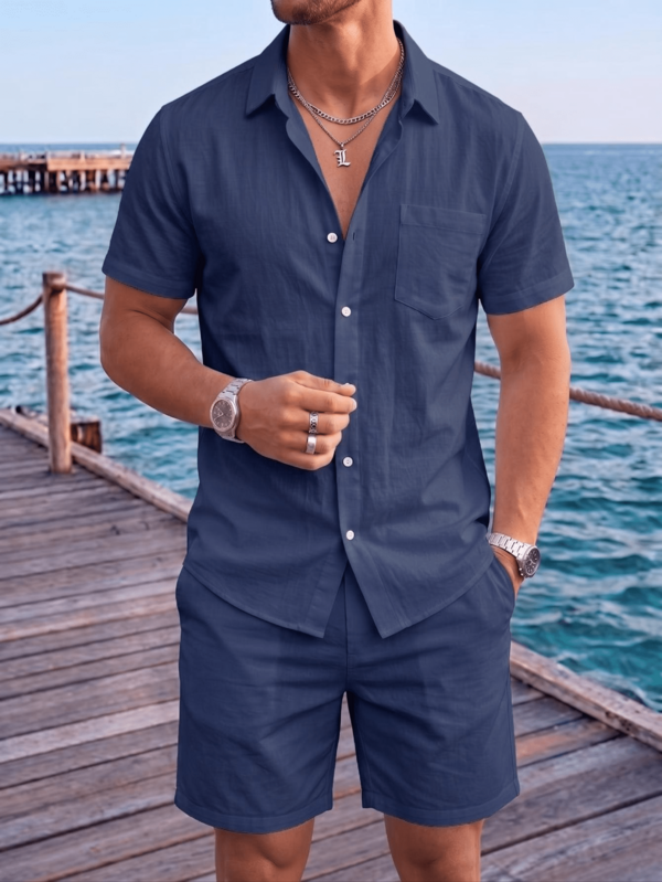 Men's 2-Piece Linen Casual Short Sleeve Shirt And Shorts Summer Beach Set - Perfect Gift For Father's Day For Dad, Husband, Him
