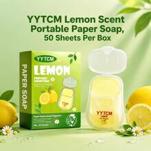 YYTCM Sabun Lembaran Lemon Segar Portabel 50 lembar dengan Kotak Penyimpanan Tutup Flip-Top, Kertas Sabun Tangan Sekali Pakai untuk Perjalanan Luar Ruangan, Pelajar, Berbusa Lembut dan Mudah Dibilas - Lemon - View 9