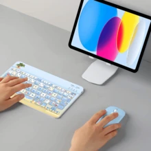超薄可充電藍牙鍵盤 便攜緊湊無線鍵盤 (150mAh) 相容於 Galaxy Tab 平板電腦 Android Windows 智慧型手機 手機 iOS，聖誕禮物 / 聖誕禮物 / 2026年新年 - 淺藍色 - 查看 7