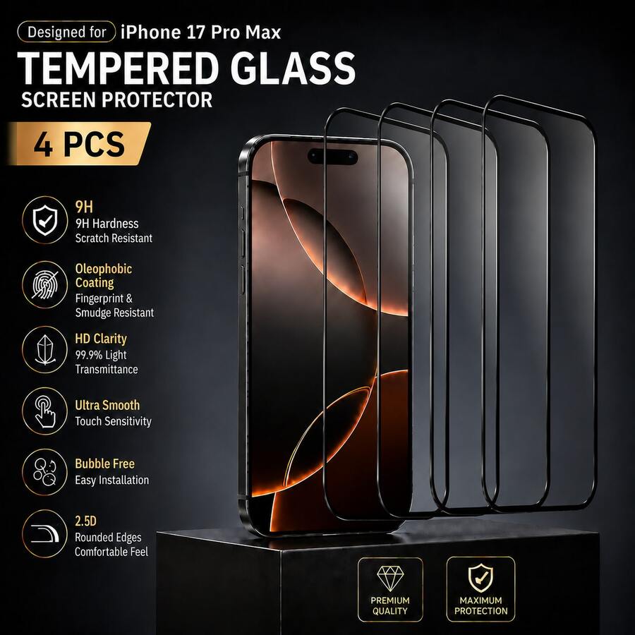 Yezodawee 4pcs Ultra HD Full Screen Tempered Glass Screen Protector, Compatible With IPhone 17 Pro Max 11-17 Series, With Black Border Silk Screen Printing Full Screen Phone Protector - 4Pcs - View 1