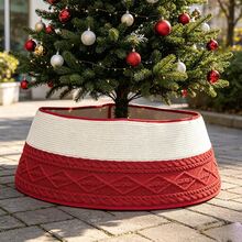 Red/Pink/White/Red & White Cable Knit Christmas Tree Skirt, Vintage Argyle Pattern Tree Wrap, Soft Thickened Christmas Tree Base Cover, American Country Vintage Red Argyle Knit Christmas Tree Skirt, Thickened Soft Christmas Tree Base Wrap, American Country Indoor Christmas Decoration - Red and White Knitted Tree Skirt 23 - View 3