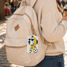 1pc Luggage Tag, Selected PU Leather Material With Privacy Protection Flap And Sturdy Stainless Steel Ring, Easy To Identify, Suitable For Various Travel Bags (Fashion Glasses Spotted Dog/Frog/Cat/Goose/Dachshund/Giraffe/Capybara Print) - Multicolor - View 7